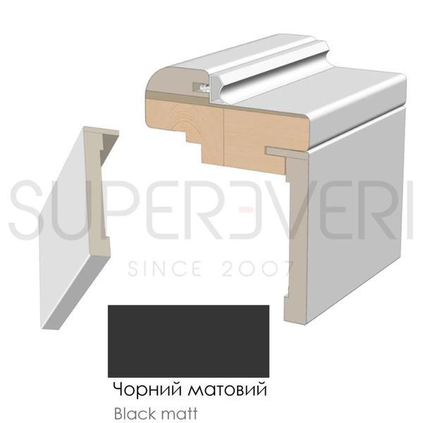 Комплект на 1 дверь ТETRA Папа Карло (Короб компланарный ламинированный с уплотнителем + 2 комплекта наличников), цвет Черный матовый Комплект погонаж ТETRA Чорний матовий фото &mdash; Магазин дверей SuperDveri